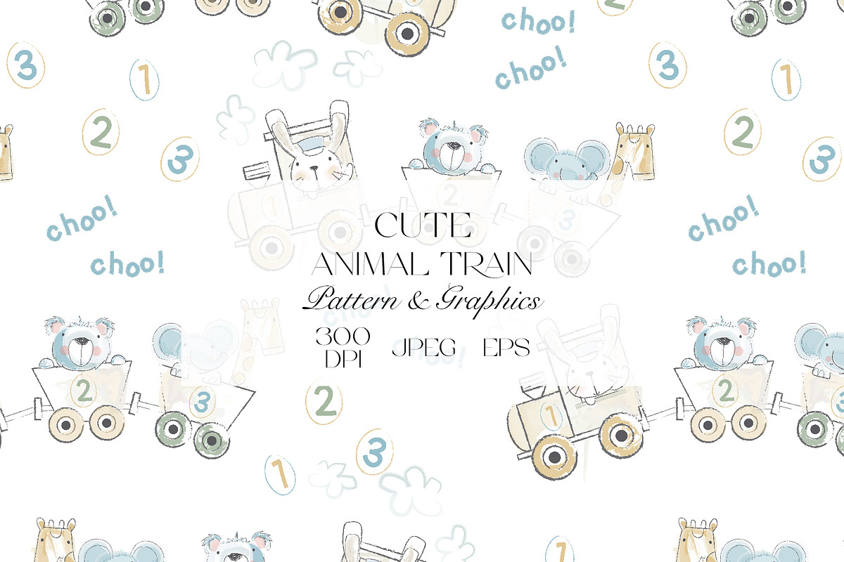 Cute Animal Train Seamless Pattern, a Pattern Graphic by StudioGlouna (Photo 1 of 6)