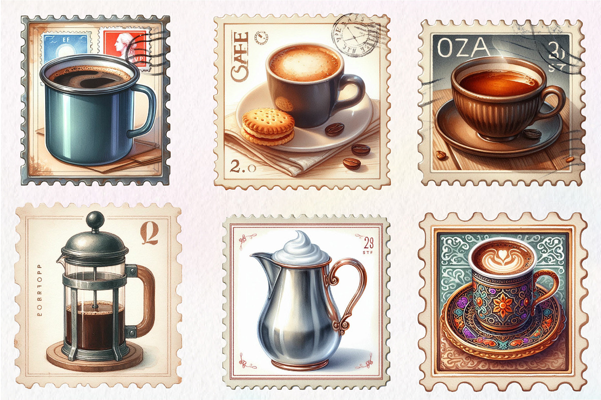 Coffee Old Postage Stamp Clipart, an Illustration by CreationArt (Photo 4 of 5)