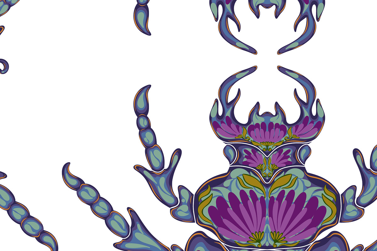 Floral Beetles Blue-Violet Vector, a Pattern Graphic by NayaChu (Photo 4 of 7)