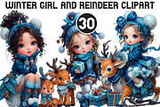 Winter Girl And Reindeer Clipart, an Illustration by Black Bird Studio (Thumbnail 1 of 6)