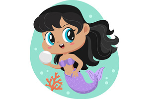 Little Afro American Mermaid Girl, an Illustration by HitToon