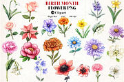 Birth Month Flower Clipart, an Illustration by Watercolor design (Thumbnail 1 of 5)