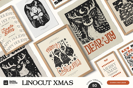 Linocut Christmas | Posters and Card, an Object Graphic by KetteCreate