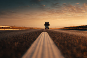 Truck on open road at dusk, a Photo by Beautiful things