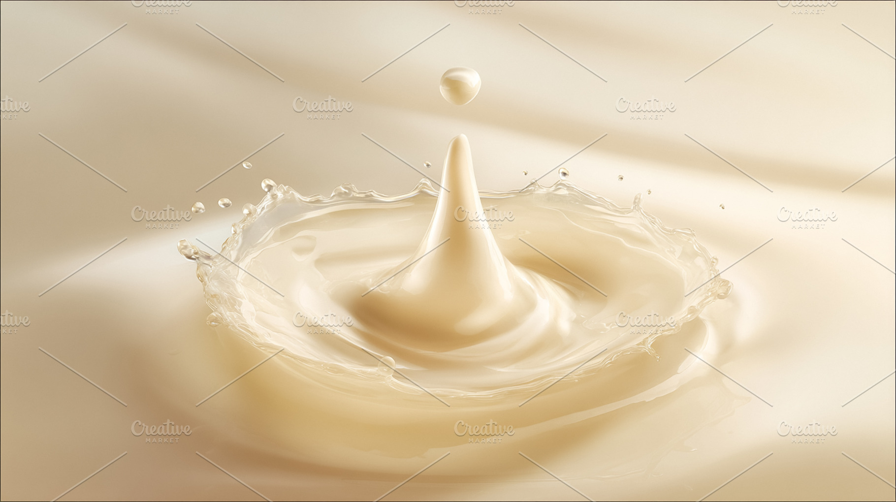 Drop of milk impacting smooth liquid, forming a perfect splash c, a Photo by Studio ANNA
