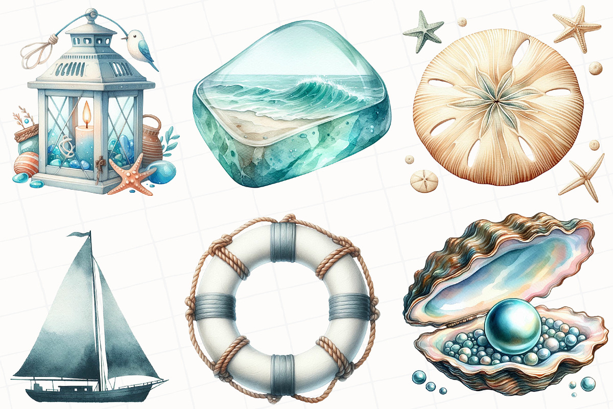 Summer Coastal Serenity Clipart, an Illustration by OK Design (Photo 2 of 5)