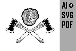 Crossed lumberjack axes with wood, an Object Illustration by Vectorhight