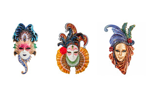 Venetian masks for venice carnival containing closeup, isolated, and italian