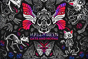Halloween cats and moths, an Illustration by OlgaSoi007 (Thumbnail 1 of 6)