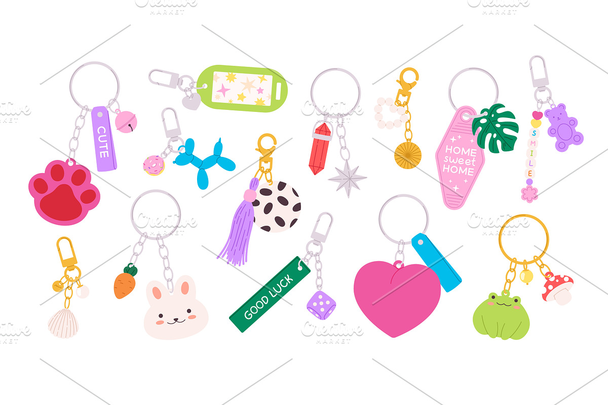 Cartoon keychains and keyrings, an Illustration by LadadikArt