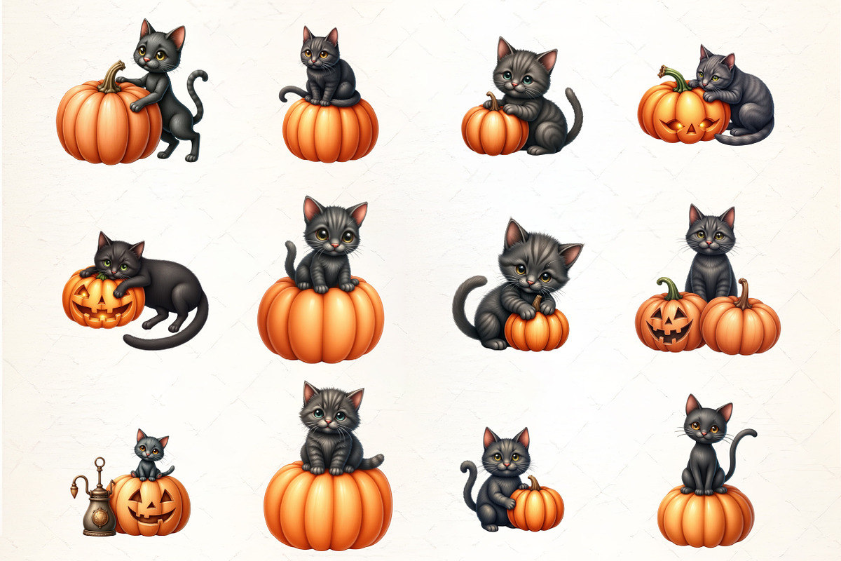 Black Cat with Pumpkin Clipart, an Illustration by CrexoraLab (Photo 2 of 5)
