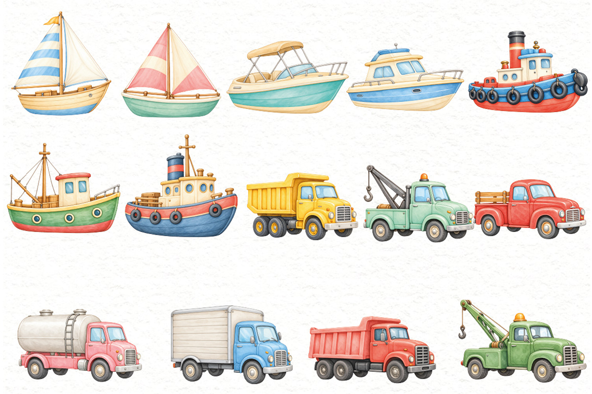 Watercolor Transportation Clipart, a Transportation Illustration by Villa 11 Estudio (Photo 2 of 8)
