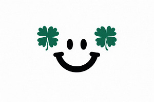 Minimalist smiley face with green four-leaf clovers as ears on w, an Abstract Photo by José Manuel Gelpi