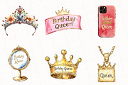 Watercolor Birthday Queen Clipart, an Illustration by OK Design (Thumbnail 4 of 5)