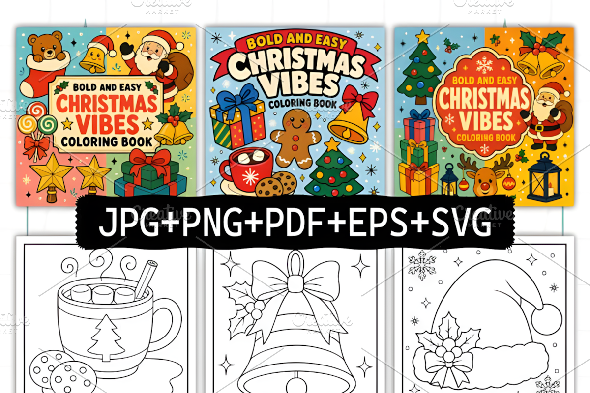 Christmas Vibes Bold Easy Coloring, a Seasonal Illustration by Coco Bloom (Photo 2 of 3)