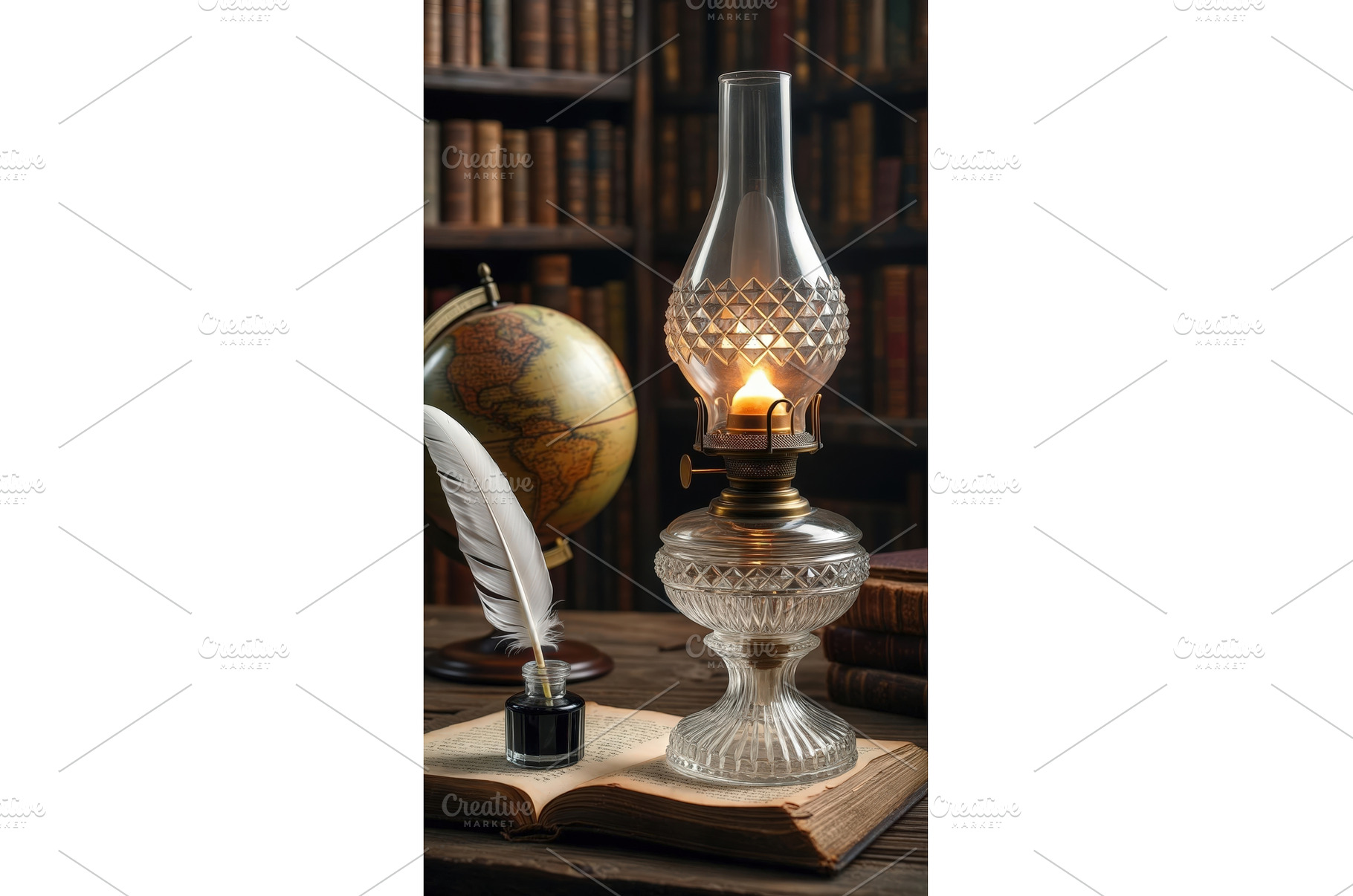Vintage oil lamp with glowing flame, an Arts & Entertainment Photo by tilialucida