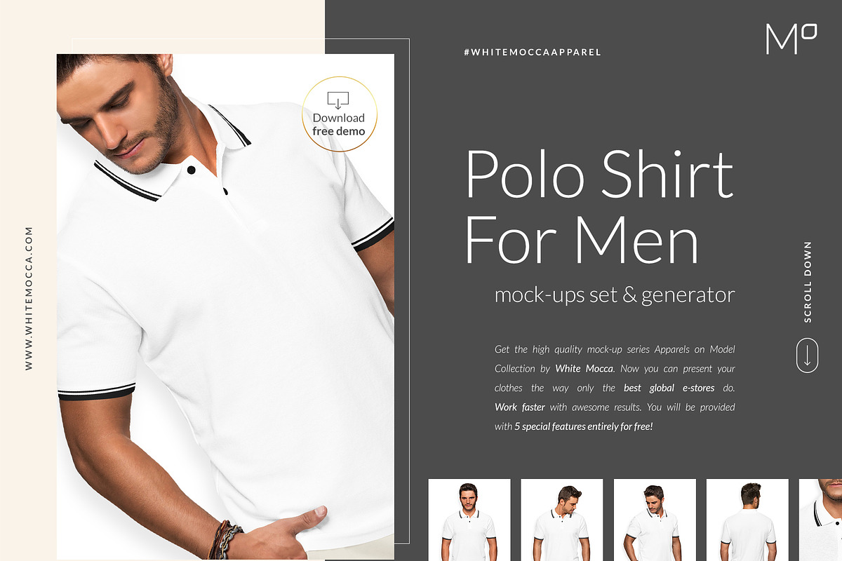Men Polo Shirt Mockups Set FREE DEMO, a Books & Magazine Mockup by Apparel_Mockups (Photo 5 of 25)