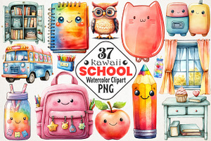 Kawaii School Clipart Bundle, an Illustration by RobertsArt