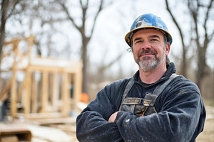 Skilled construction worker confiden, a Photo by Tanuart