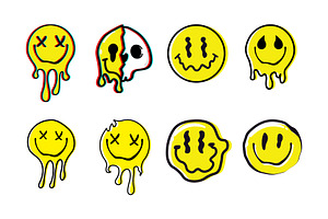 Psychedelic Smiley Faces Retro set.
