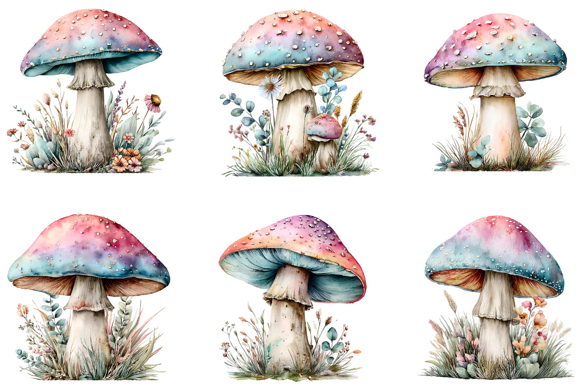 Watercolor mushroom clipart Bundle, an Illustration by GatewayDesign (Photo 2 of 5)