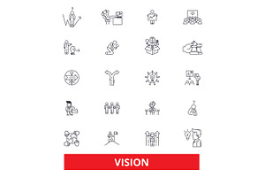 Vision, Sight, Mission, Plan, Eye, Visionary, Future,strategy,dream,value,idea Line Icons. Editable Strokes. Flat Design Vector Illustration Symbol Co