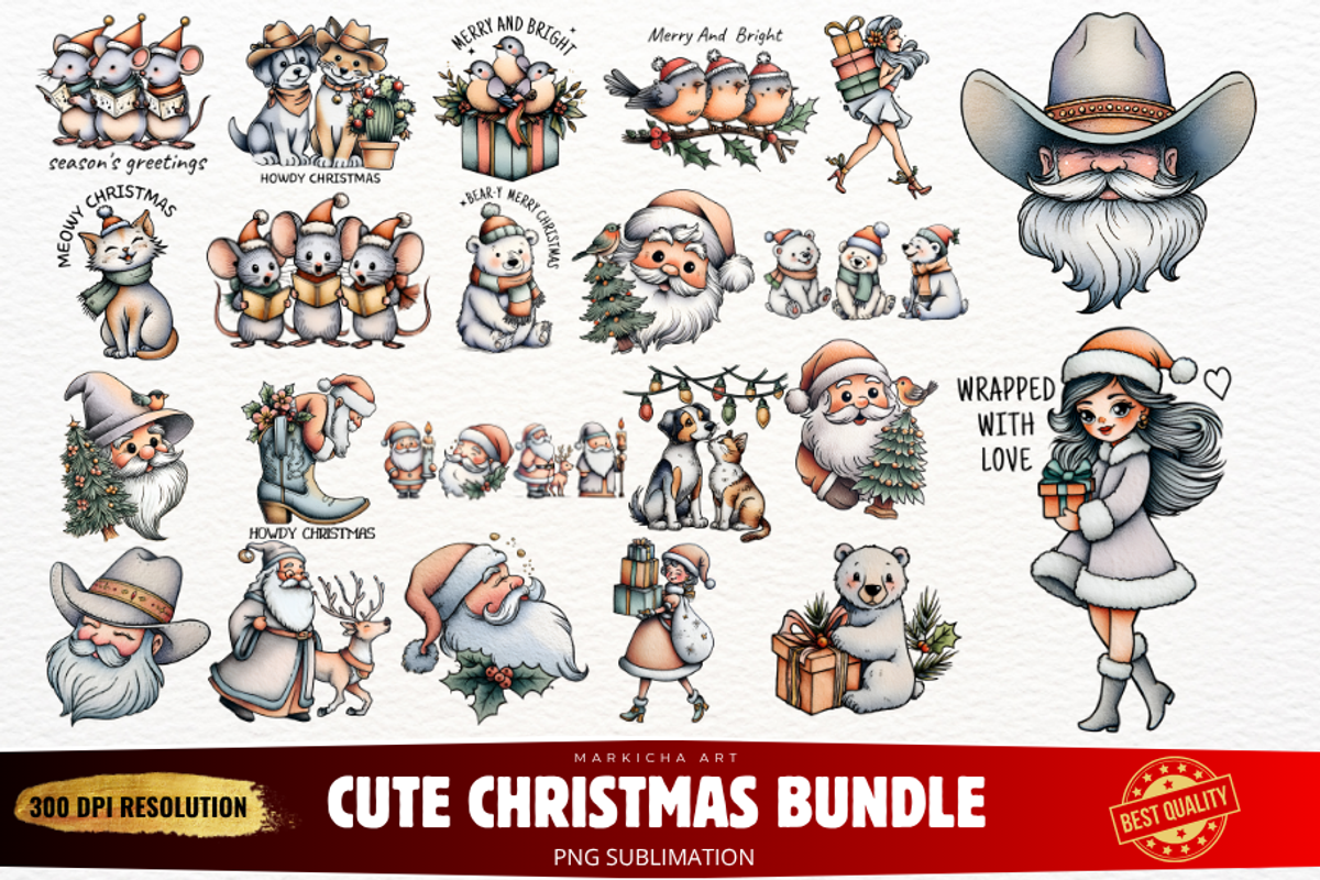 Cute Winter Christmas Clipart Bundle, an Illustration by Markicha Art (Photo 1 of 9)