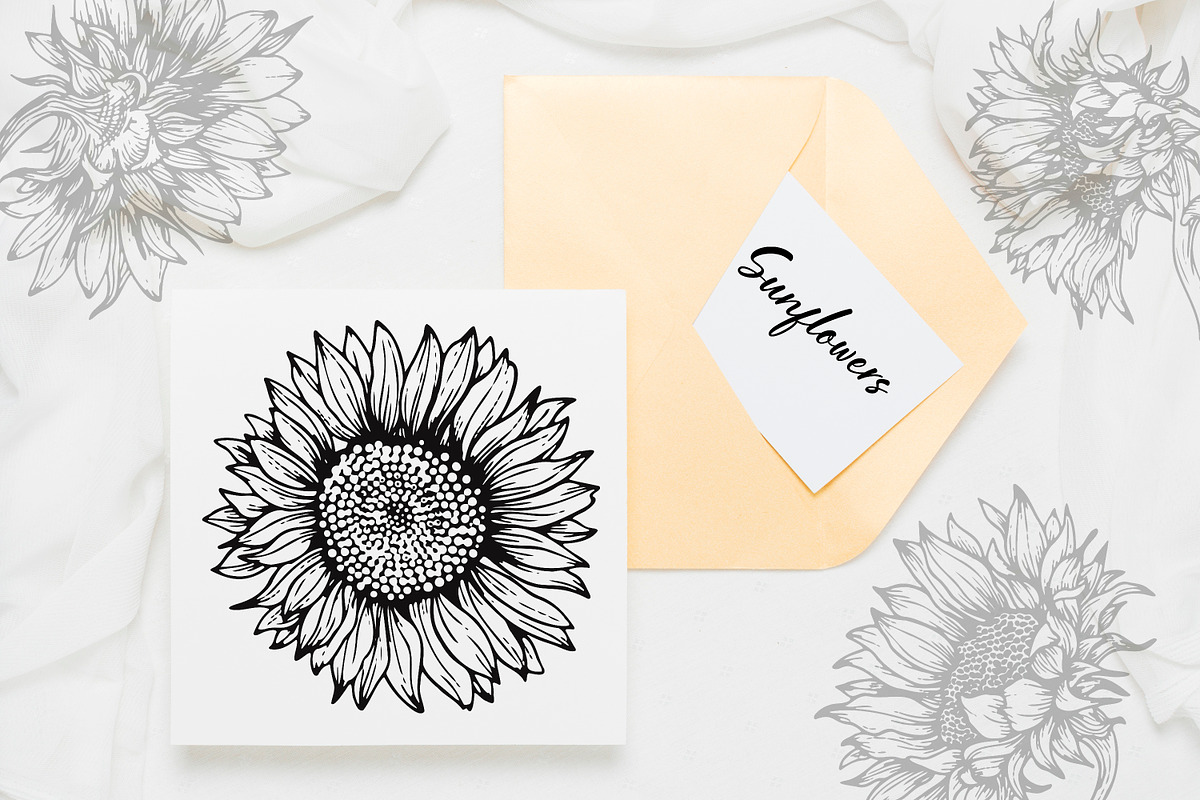 Sunflowers Outline Drawings, an Object Graphic by Dervik Art Store (Photo 2 of 7)