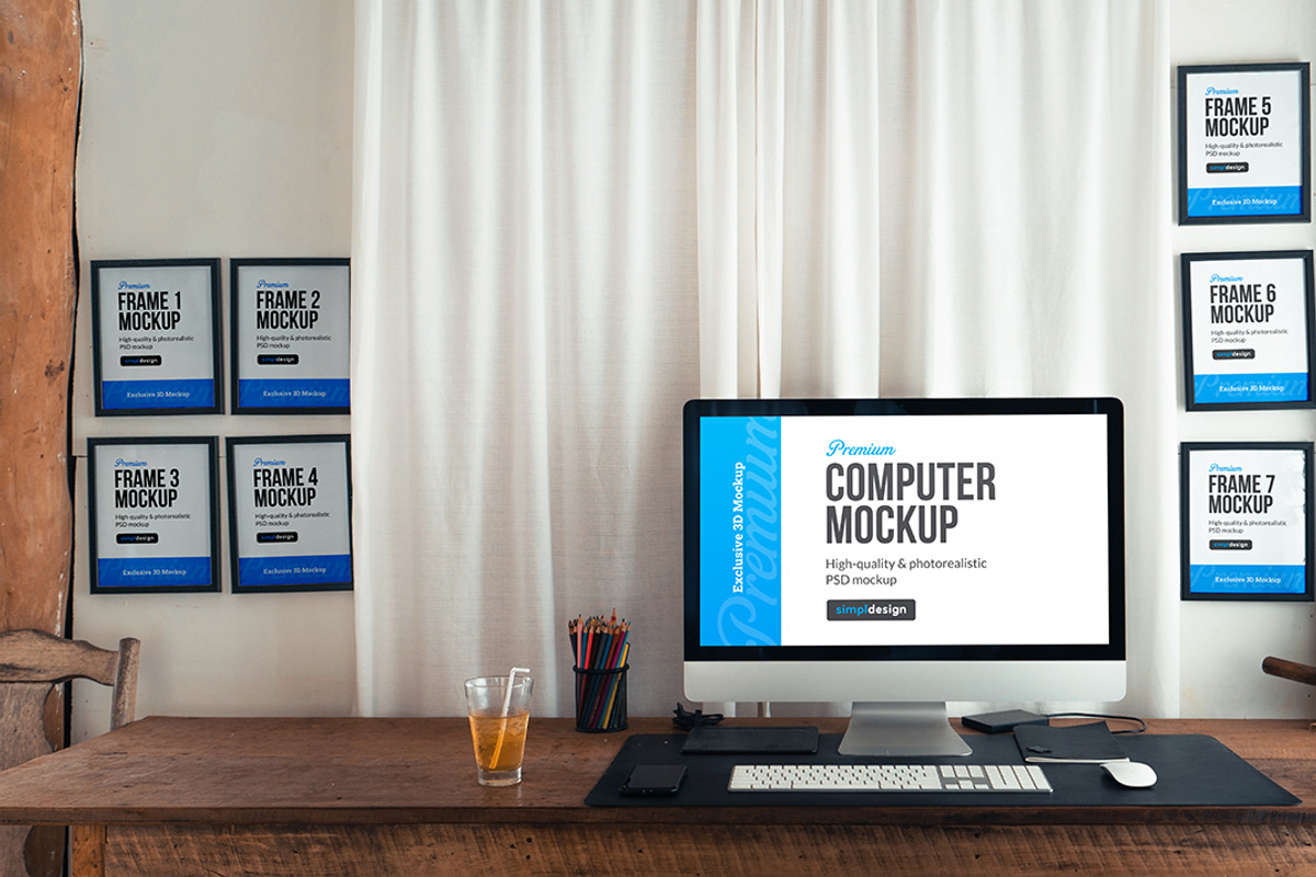 iMac Desk & Poster Frame Mockup, a Mockup by SimplDesign (Photo 11 of 11)