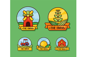 six farm products badges, an Object Illustration by studiogstock