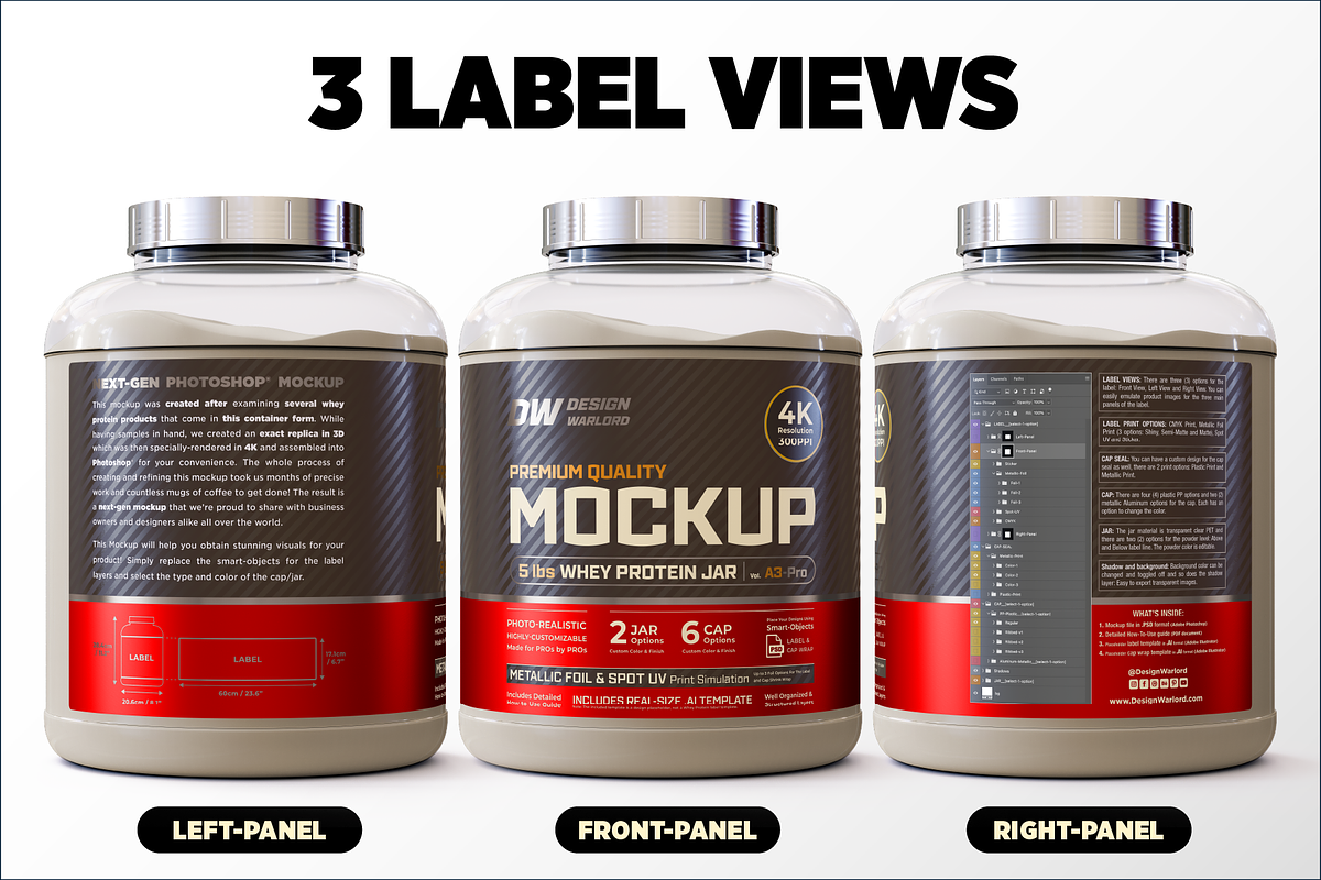 5lb Whey Protein Jar Mockup A3-Pro, a Packaging Mockup by Design Warlord (Photo 6 of 16)