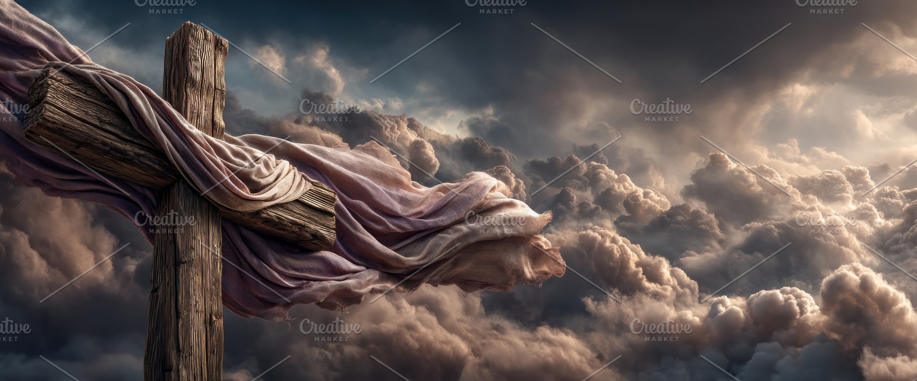 Wooden Cross With Flowing Cloth Against Dramatic Storm Clouds Sy, a Nature Photo by José Manuel Gelpi