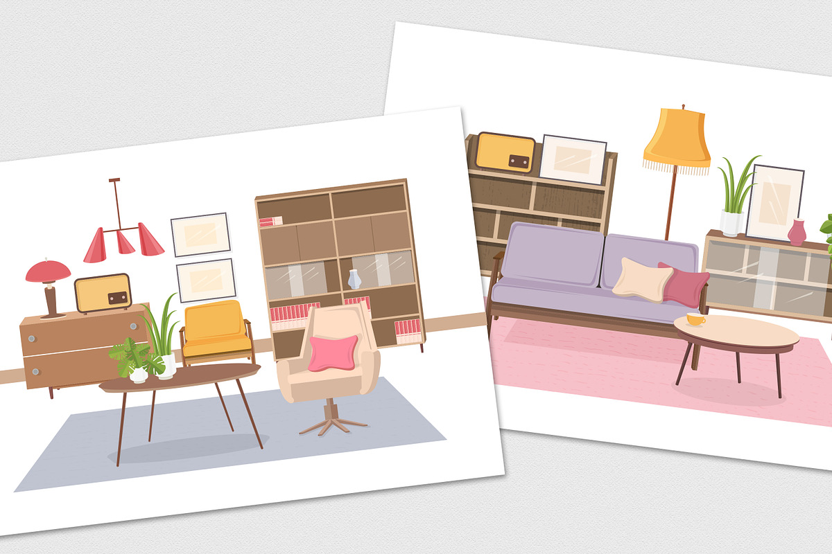 Retro interior, living room, a Decorative Illustration by Good Studio (Photo 12 of 12)