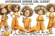 Watercolor Summer Girl Clipart, an Illustration by OK Design (Thumbnail 1 of 6)