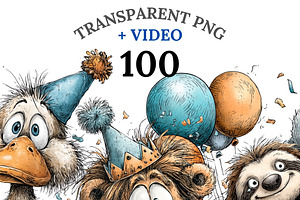 100 Birthday Animal Clipart PNGs, an Animal Illustration by Pati Charm Studio