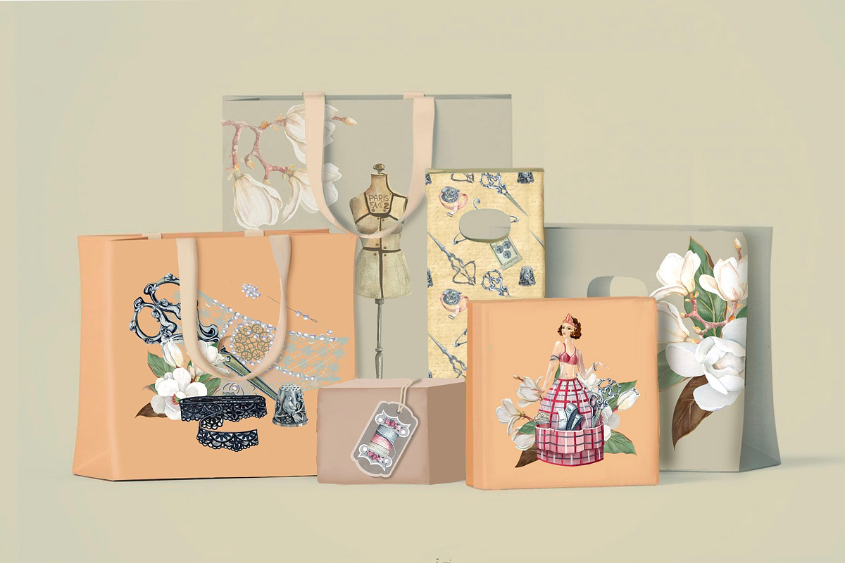 Watercolor vintage sewing kit, an Illustration by AkvarelRiver (Photo 9 of 15)
