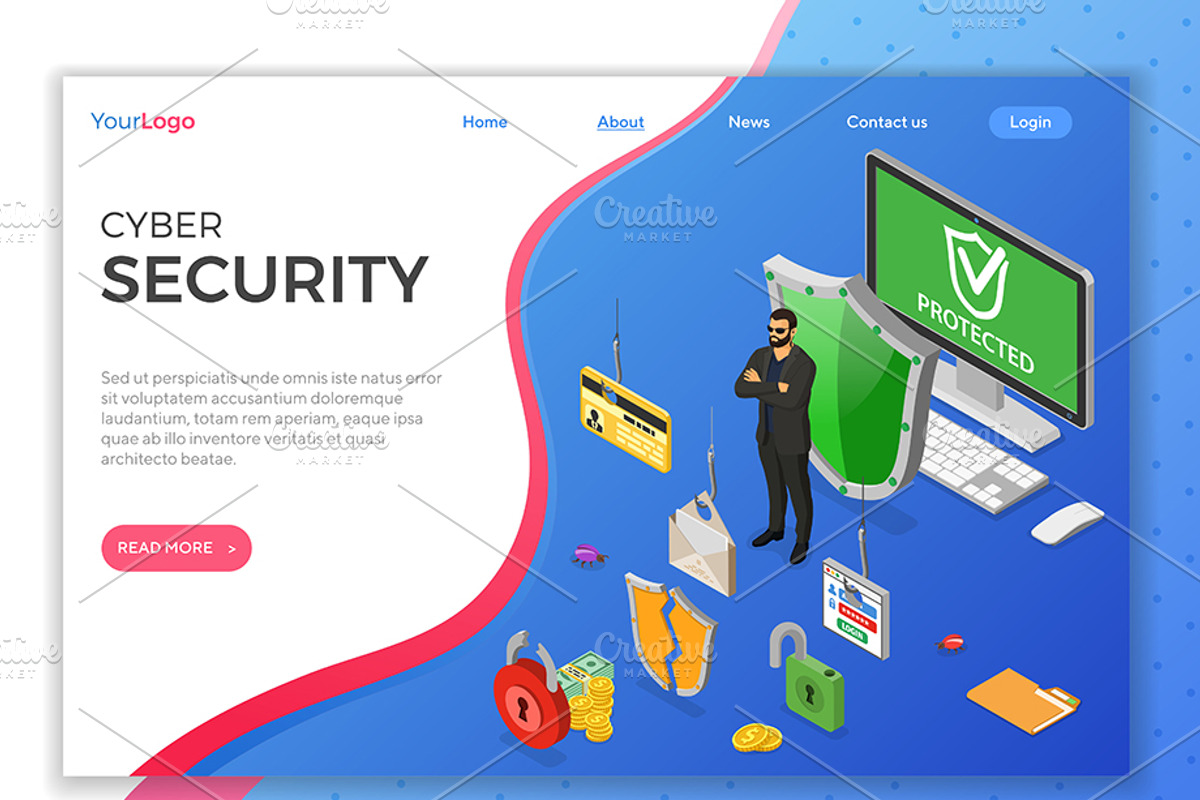Cyber Security Isometric Concept, a Person Illustration by TAlex (Photo 2 of 6)
