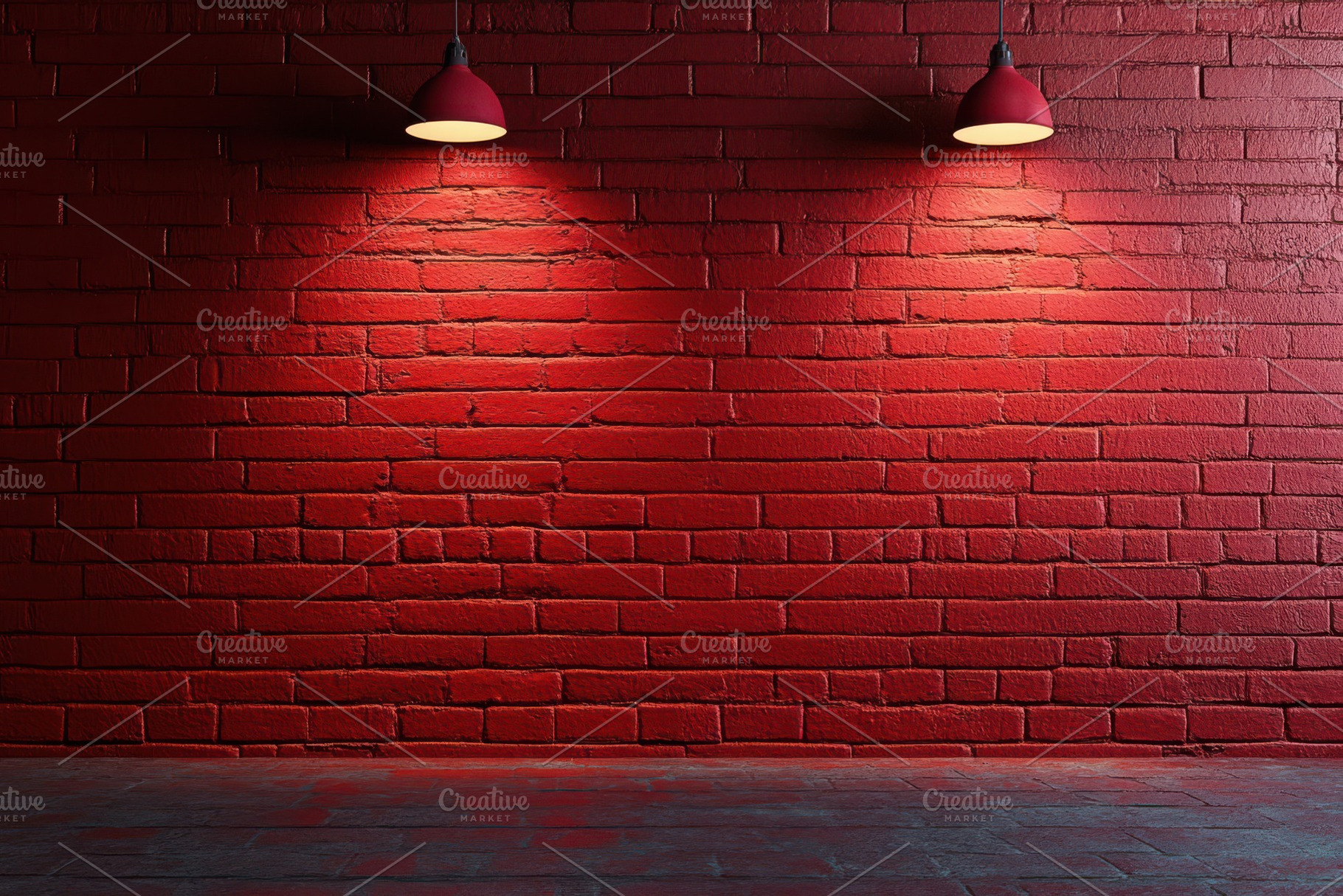 Red brick wall illuminated by pendan, an Abstract Photo by Pixeness Studio