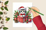 Christmas Cat Sublimation Clipart, a Seasonal Illustration by Craft Nest (Thumbnail 2 of 5)
