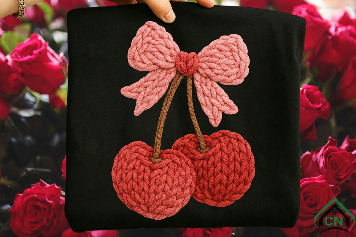 Yarn Valentine's Coquette Bow Cherry, an Illustration by Craft Nest (Photo 1 of 6)