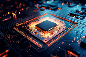 Generative AI illustration of Close up of circuit CPU