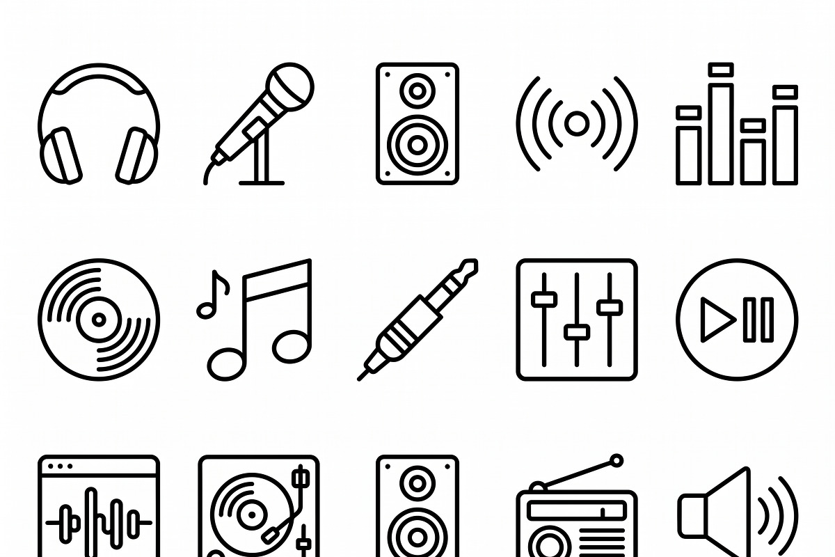 44 vector Music Audio Icon Set, an Outline Icon by adenpinkstore (Photo 16 of 28)
