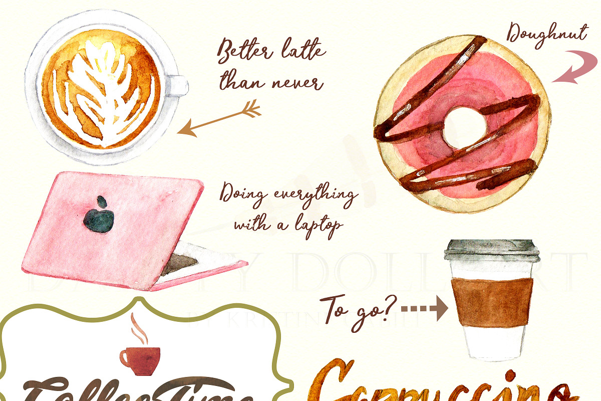 Watercolor Coffee Cafe Clipart, an Illustration by Dainty Doll Art
