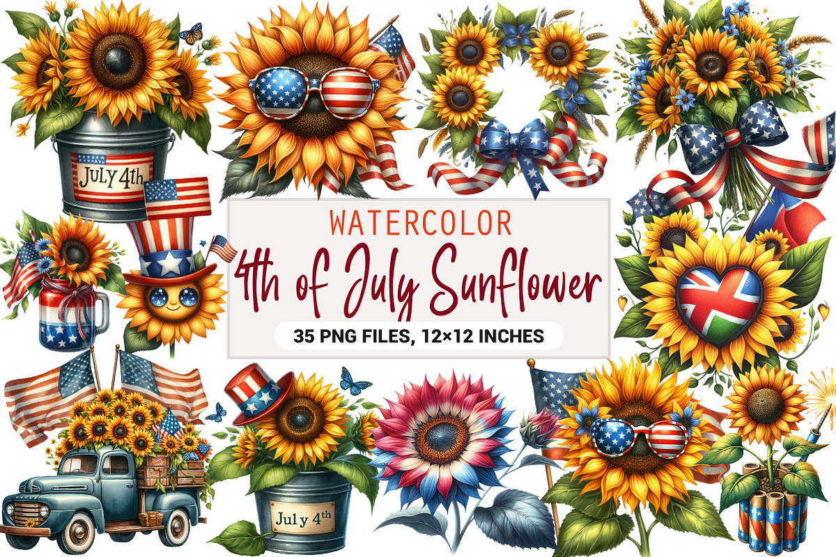 4th of July Sunflower Clipart, an Illustration by DreamArtGraphic (Photo 1 of 4)