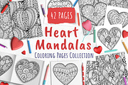 Heart Mandalas Coloring Pages, a Decorative Illustration by Gulnara Sabirova (Thumbnail 1 of 18)