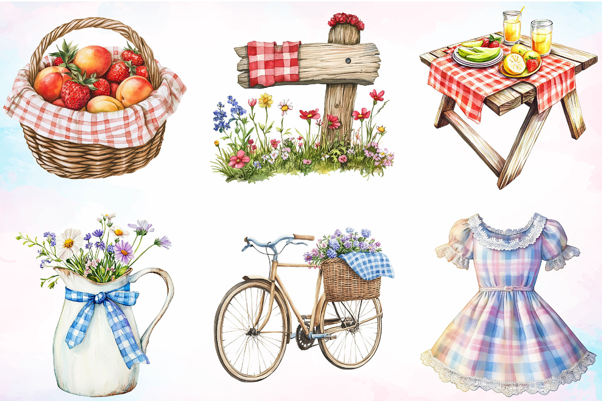 Cottage Gingham Summer Clipart, an Illustration by Canvas Craft (Photo 2 of 4)
