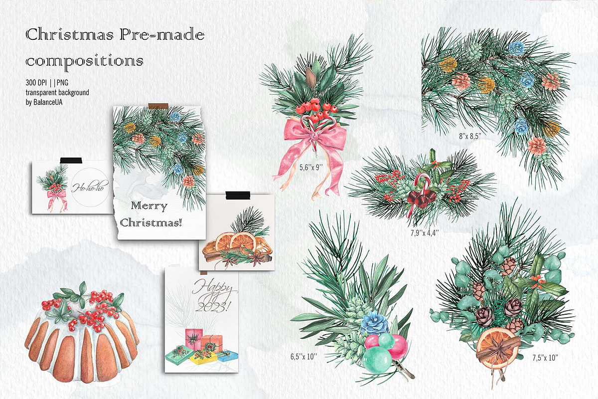 Christmas Watercolor Illustrations, a Decorative Illustration by BalanceUA (Photo 3 of 18)