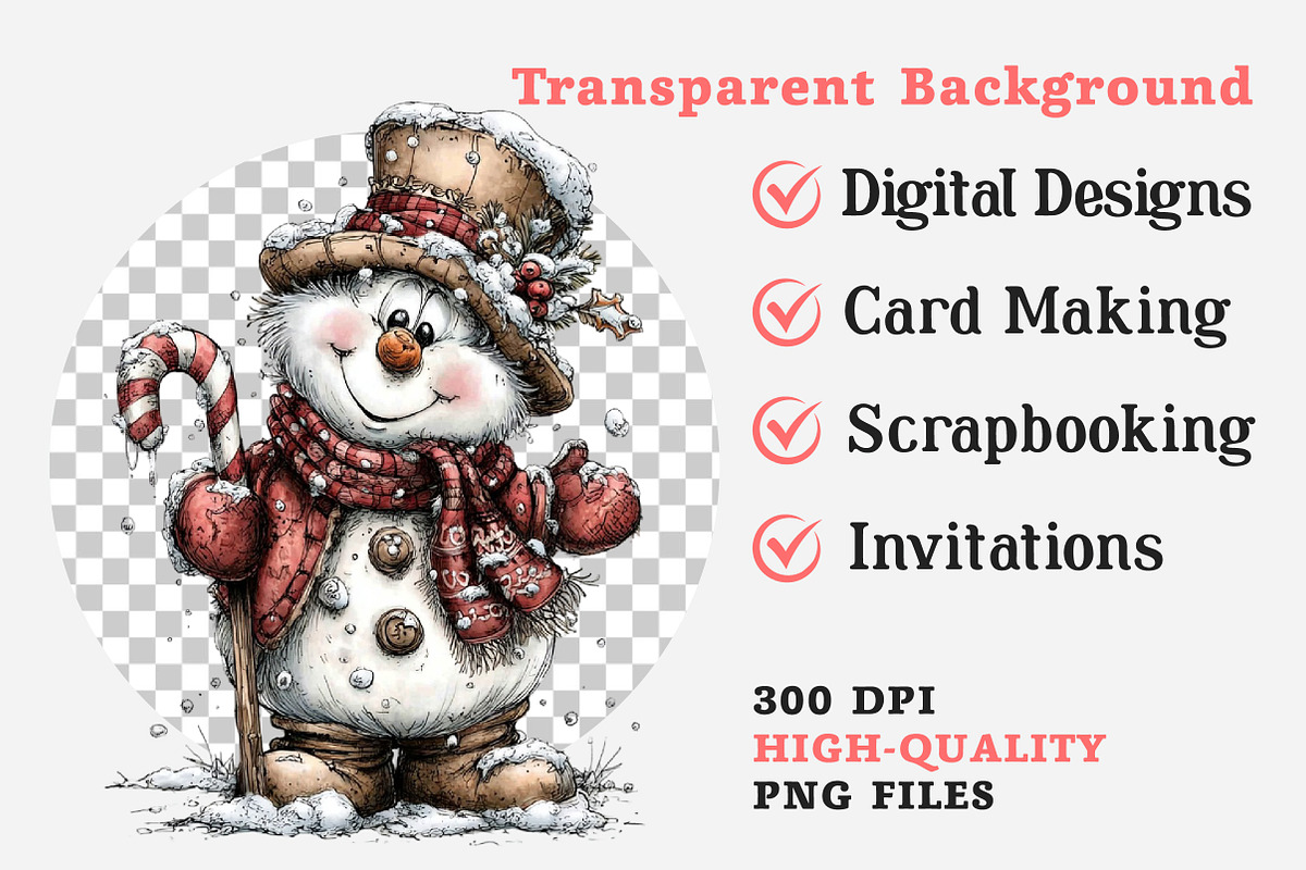 Christmas Whimsical Snowman Clipart, an Illustration by Dream Creation (Photo 7 of 7)