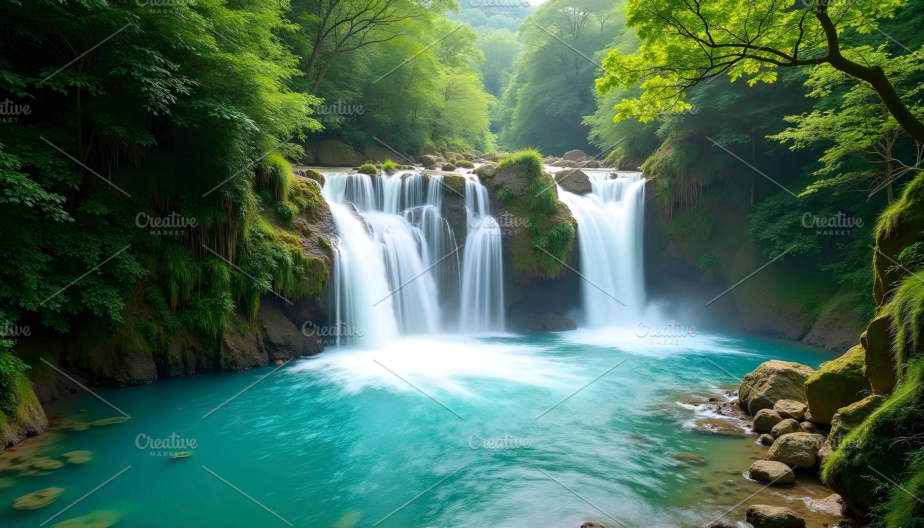 Stunning Waterfall Flowing Into Turq, a Photo by LOGOCREATIVE
