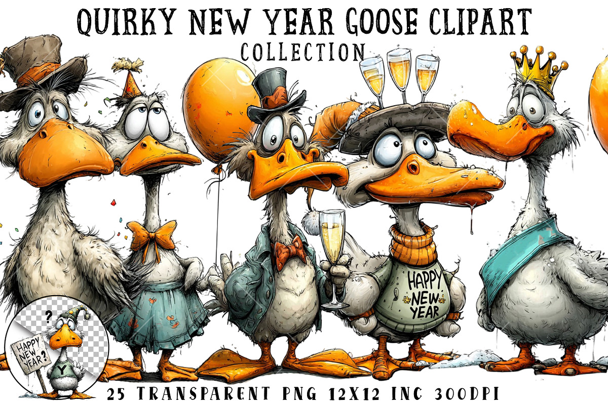 Quirky New Year Goose Clipart, an Illustration by OK Design (Photo 1 of 6)